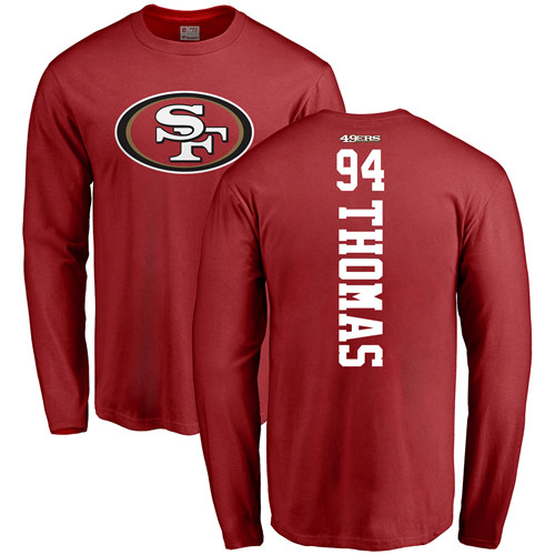Men San Francisco 49ers Red Solomon Thomas Backer #94 Long Sleeve NFL T Shirt->nfl t-shirts->Sports Accessory